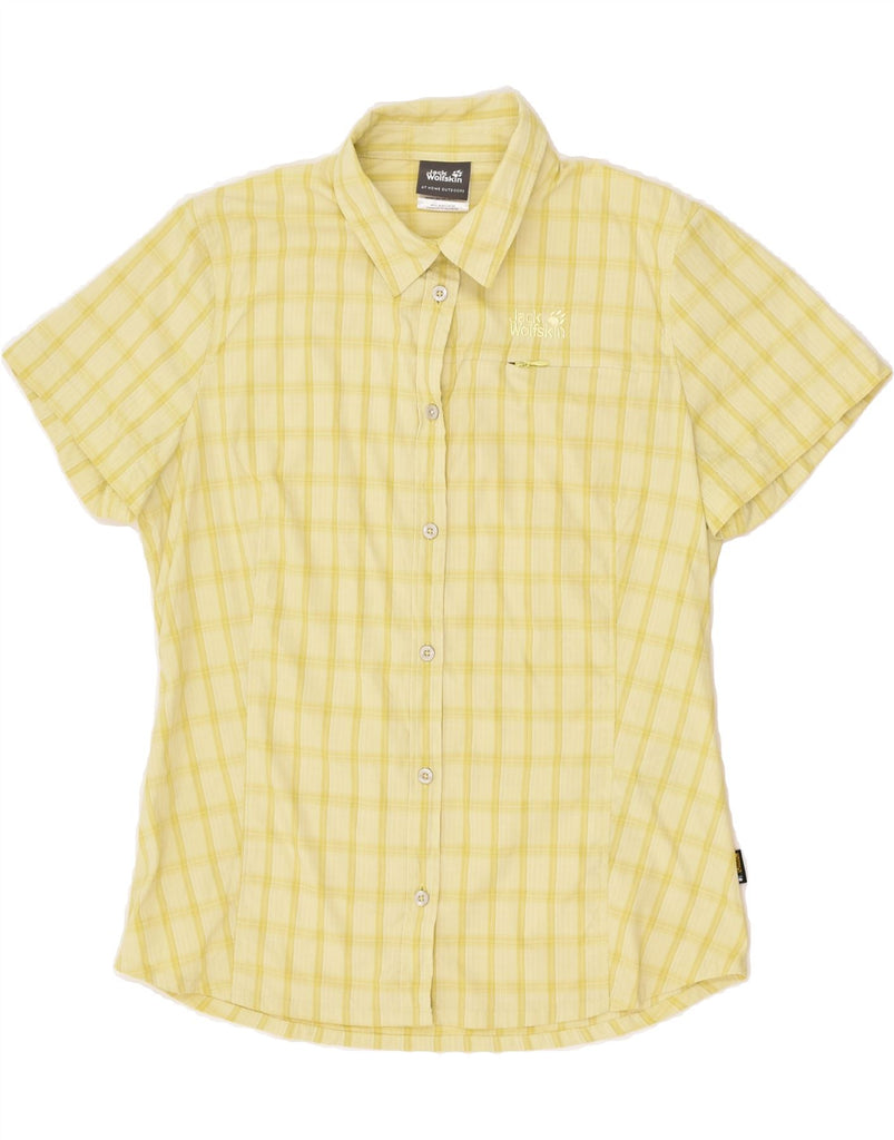 JACK WOLFSKIN Womens Short Sleeve Shirt UK 12/14 Medium Yellow Check | Vintage Jack Wolfskin | Thrift | Second-Hand Jack Wolfskin | Used Clothing | Messina Hembry 