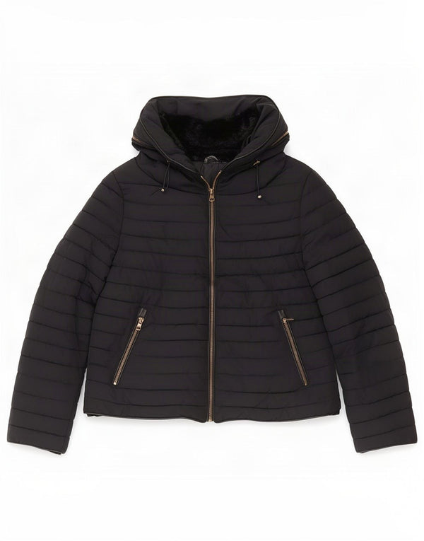 Zara Womens Hooded Padded Jacket UK 18 XL Black Polyester
