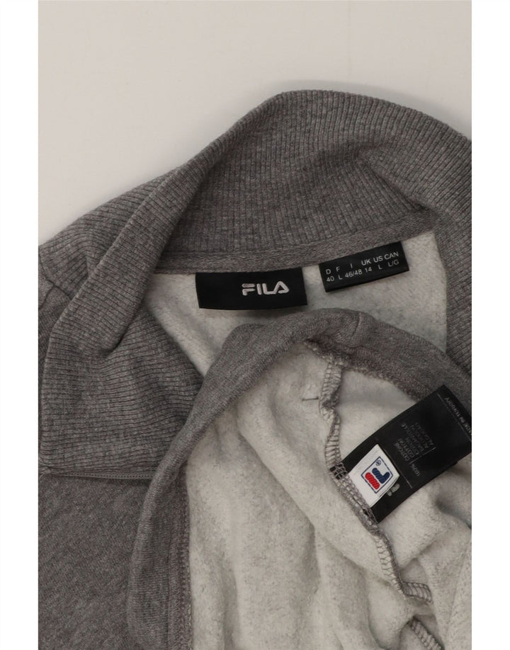 Fila Womens Tracksuit Top Jacket UK 14 Large Grey Flecked Cotton