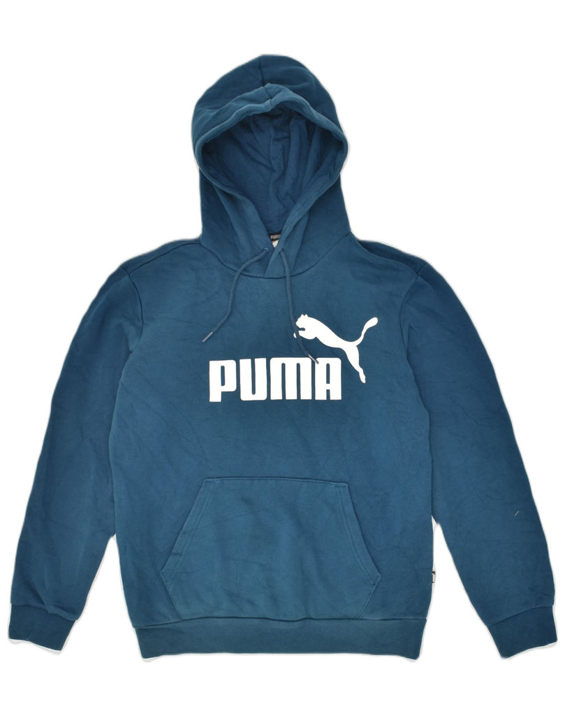 PUMA Mens Loose Fit Graphic Hoodie Jumper XS Blue Cotton | Vintage Puma | Thrift | Second-Hand Puma | Used Clothing | Messina Hembry 