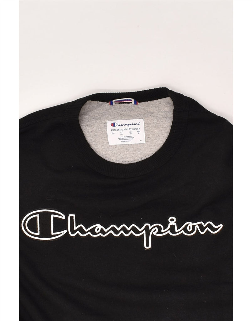 CHAMPION Mens Graphic Sweatshirt Jumper Small Black Cotton | Vintage Champion | Thrift | Second-Hand Champion | Used Clothing | Messina Hembry 