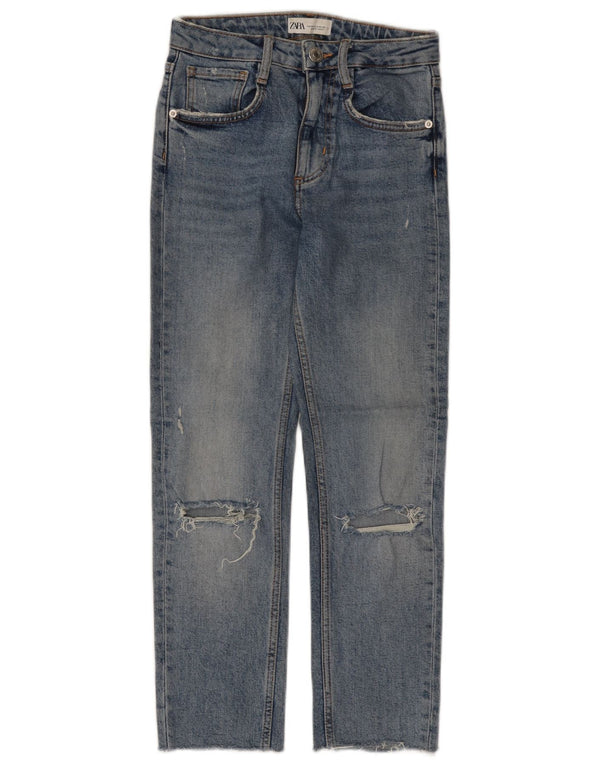 Zara Womens Distressed Straight Jeans EU 32 2XS W22 L24 Blue Cotton