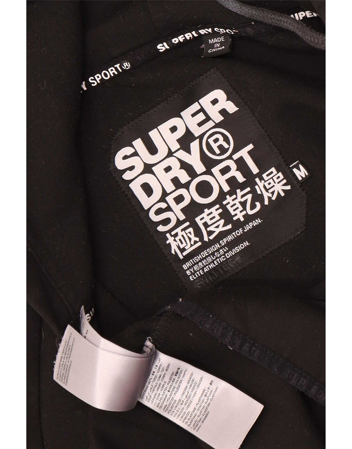 Superdry Womens Zip Hoodie Sweater UK 12 Medium Black Polyester