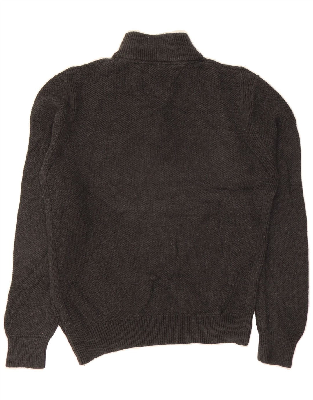 TOMMY HILFIGER Womens Zip Neck Jumper Sweater UK 14 Medium Grey Cotton Vintage Tommy Hilfiger and Second-Hand Tommy Hilfiger from Messina Hembry 
