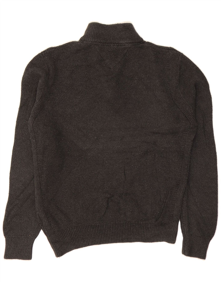 TOMMY HILFIGER Womens Zip Neck Jumper Sweater UK 14 Medium Grey Cotton Vintage Tommy Hilfiger and Second-Hand Tommy Hilfiger from Messina Hembry 