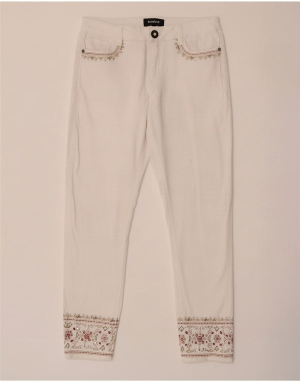 Desigual Womens Slim Jeans W30 L26 White Floral Cotton