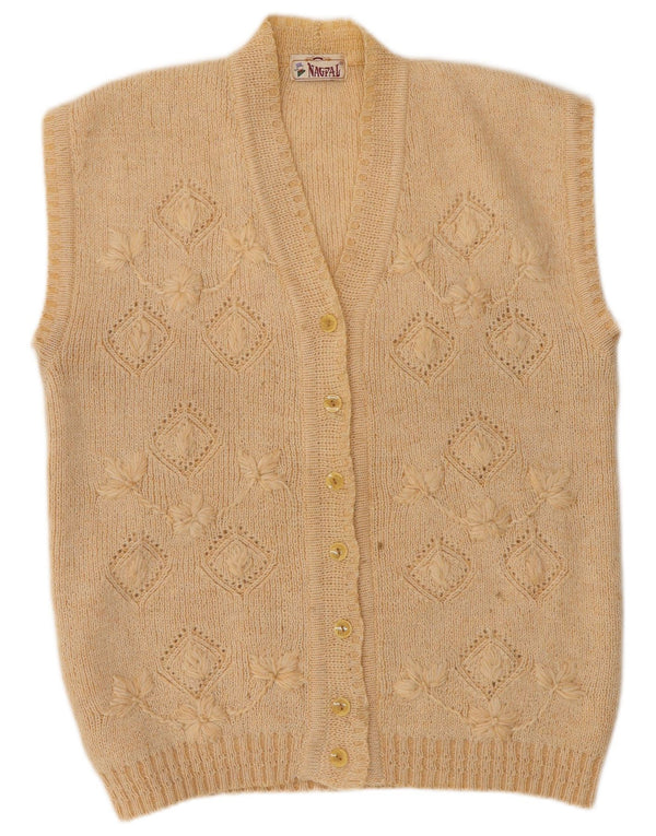 NAGPAL Womens Sleeveless Cardigan Sweater UK 16 Large Beige Floral