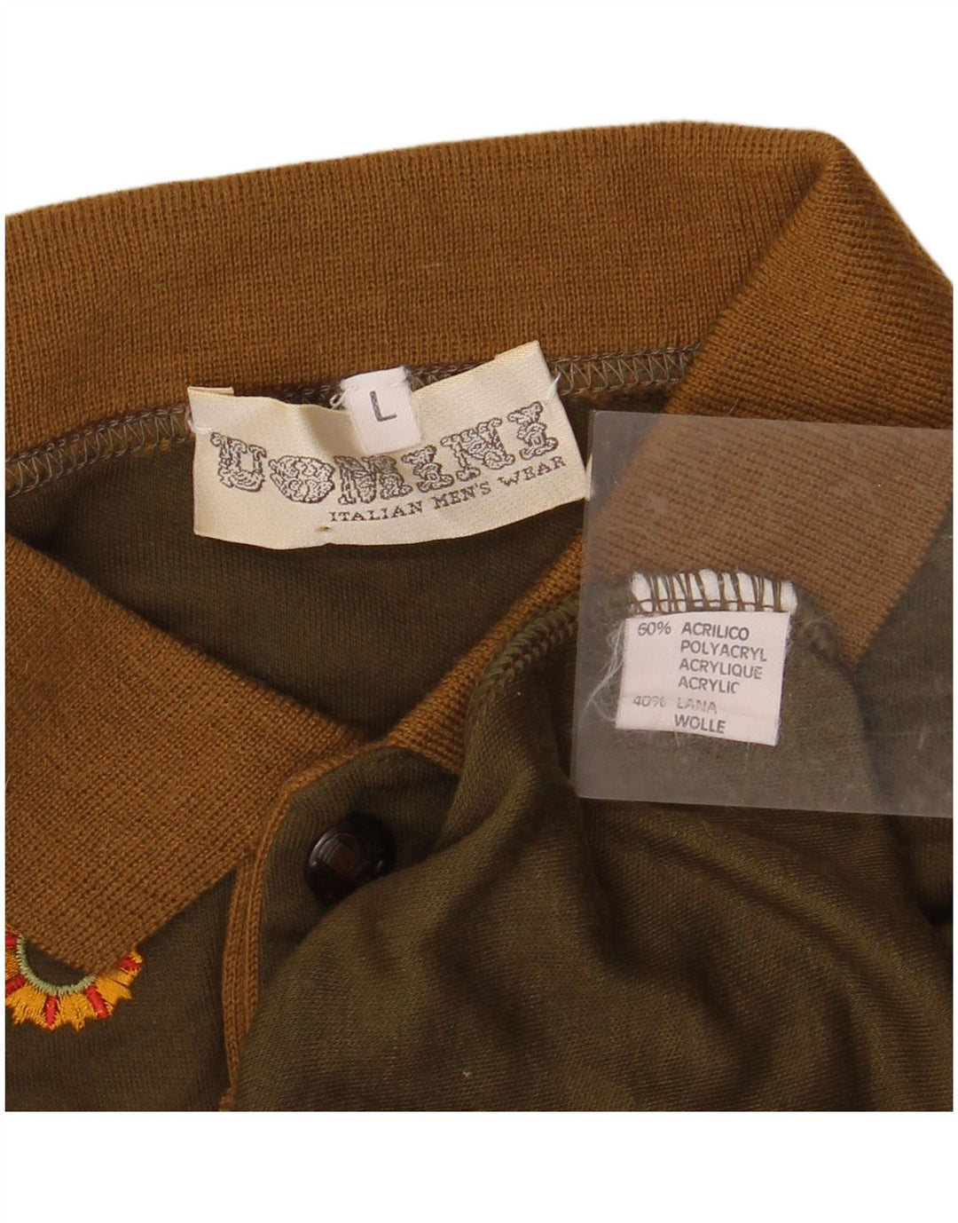 VINTAGE Mens Polo Neck Jumper Sweater Large Khaki Acrylic