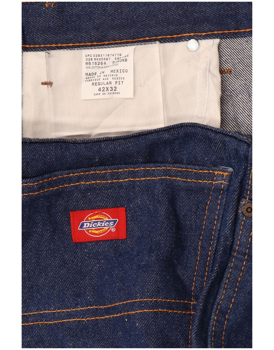 DICKIES Mens Regular Fit Straight Jeans W42 L34 Blue Cotton