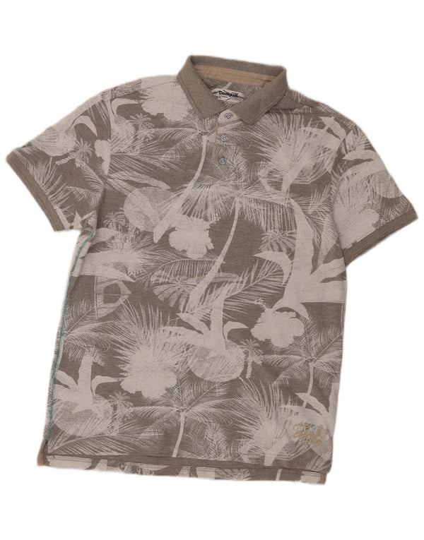Desigual Mens Polo Shirt Large Grey Floral Cotton Hawaiian