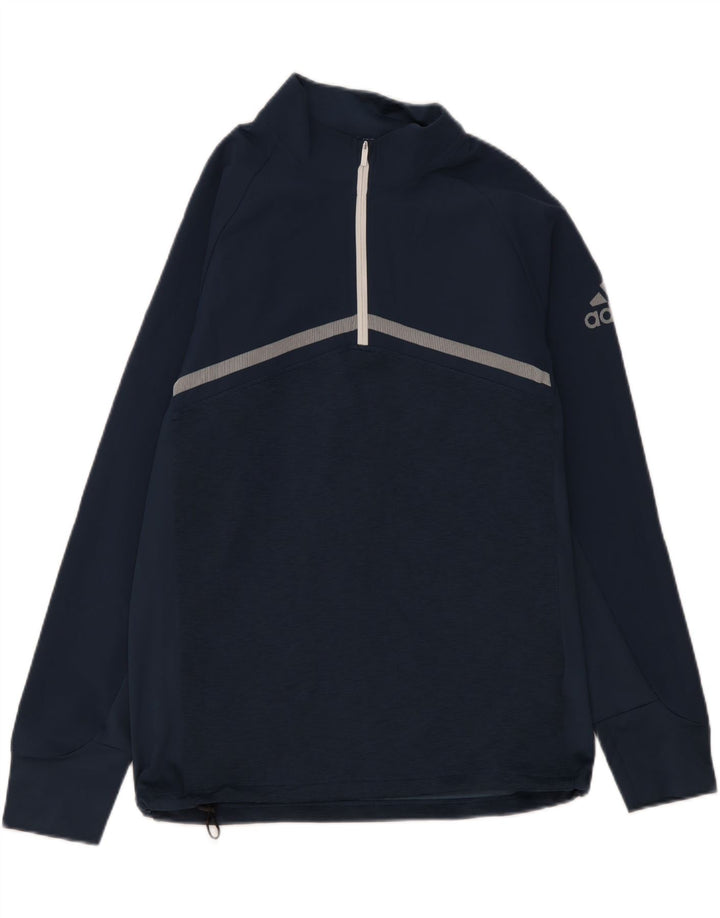 ADIDAS Mens Zip Neck Pullover Tracksuit Top Medium Navy Blue Flecked