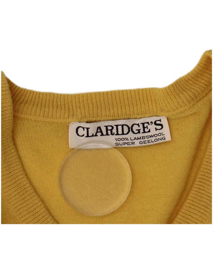 Claridges Mens V-Neck Jumper Sweater Large Yellow Lambswool