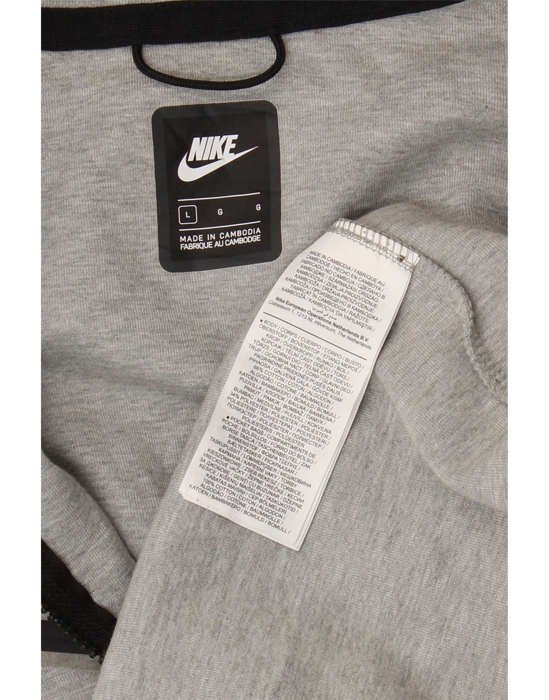 NIKE Mens Zip Hoodie Sweater Large Grey Cotton