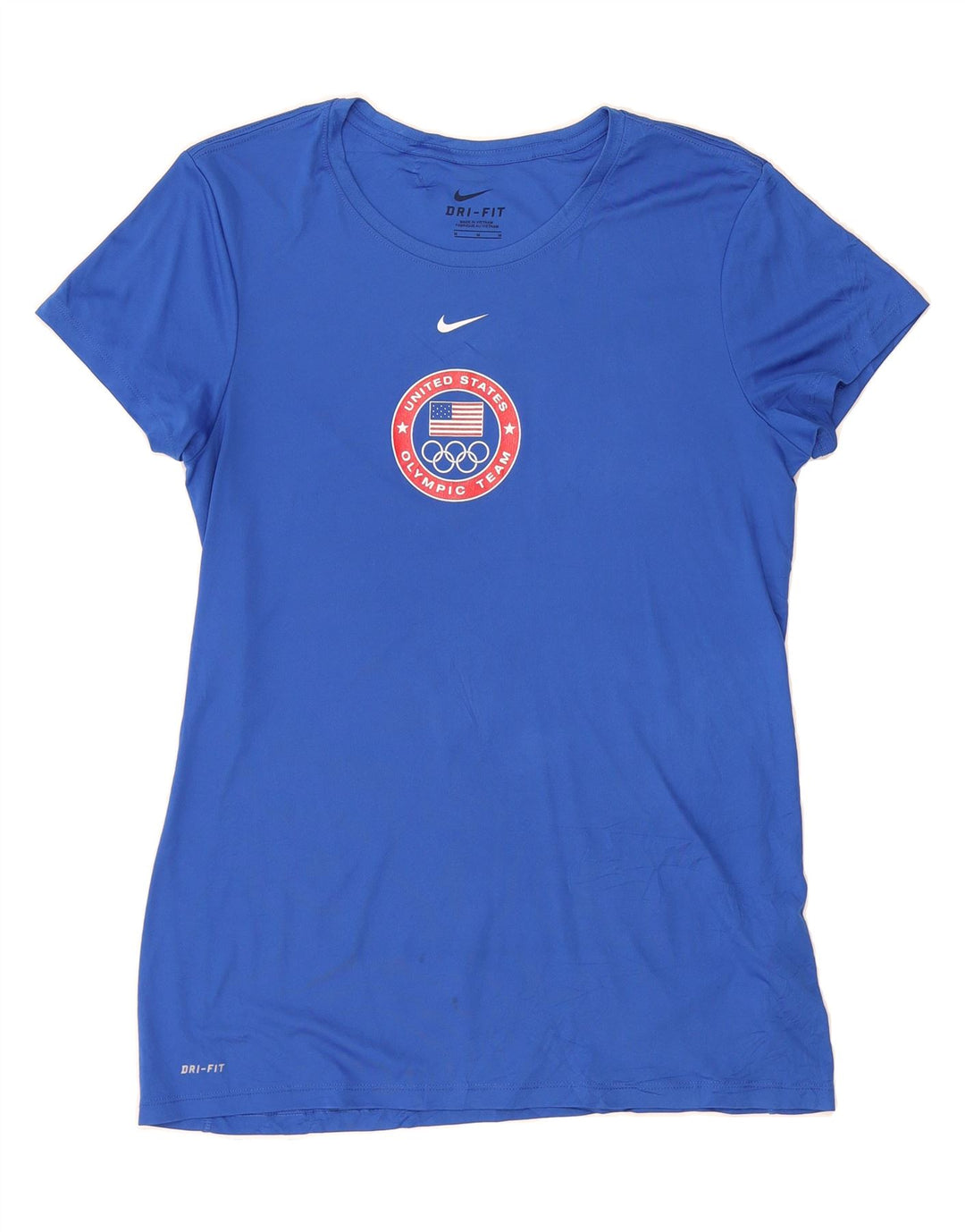 NIKE Womens Dri Fit Graphic T-Shirt Top UK 12 Medium Navy Blue Polyester Vintage Nike and Second-Hand Nike from Messina Hembry 