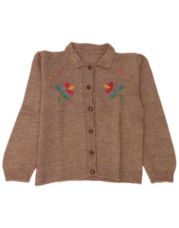 Vintage Womens Cardigan Sweater UK 16 Large Brown Floral