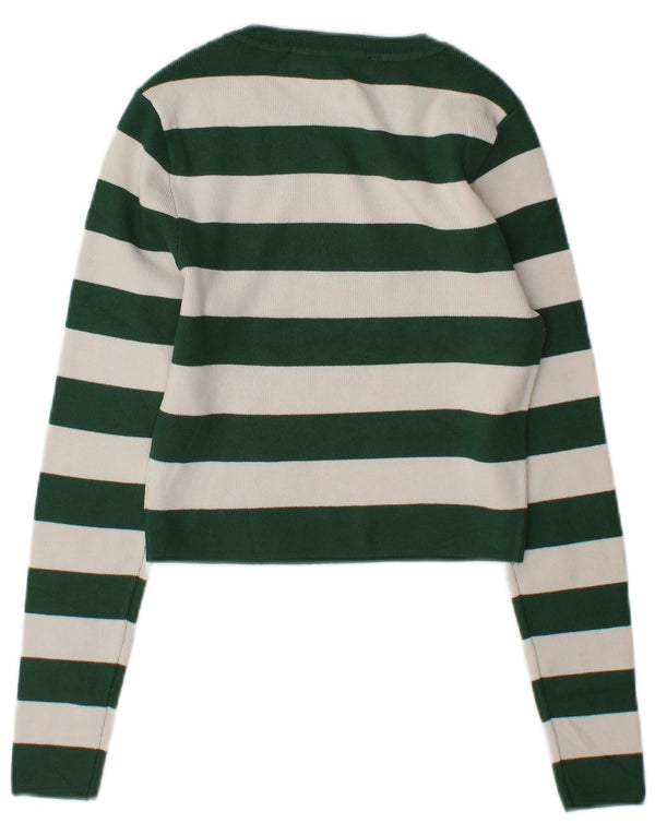 Zara Womens Crop Boat Neck Jumper Sweater UK 12 Medium Green Striped