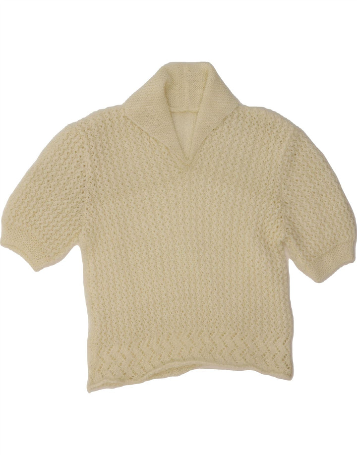 VINTAGE Womens Polo Neck Jumper Sweater UK 12 Medium Off White Vintage Vintage and Second-Hand Vintage from Messina Hembry 