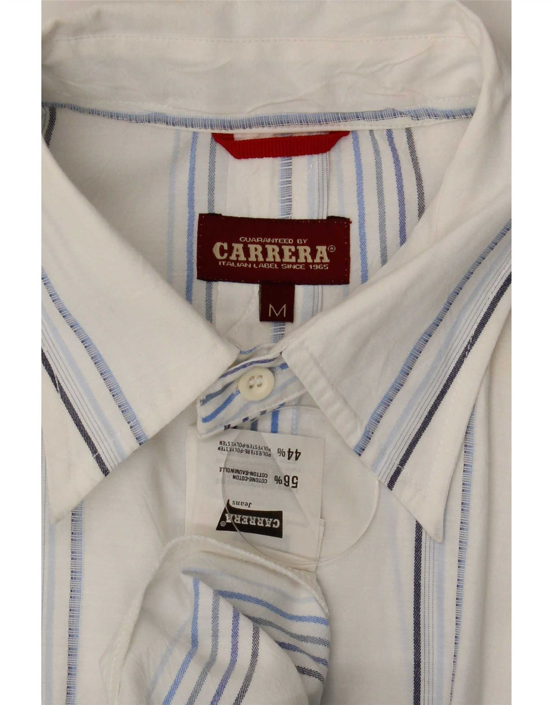 Carrera Mens Shirt Medium White Striped Cotton