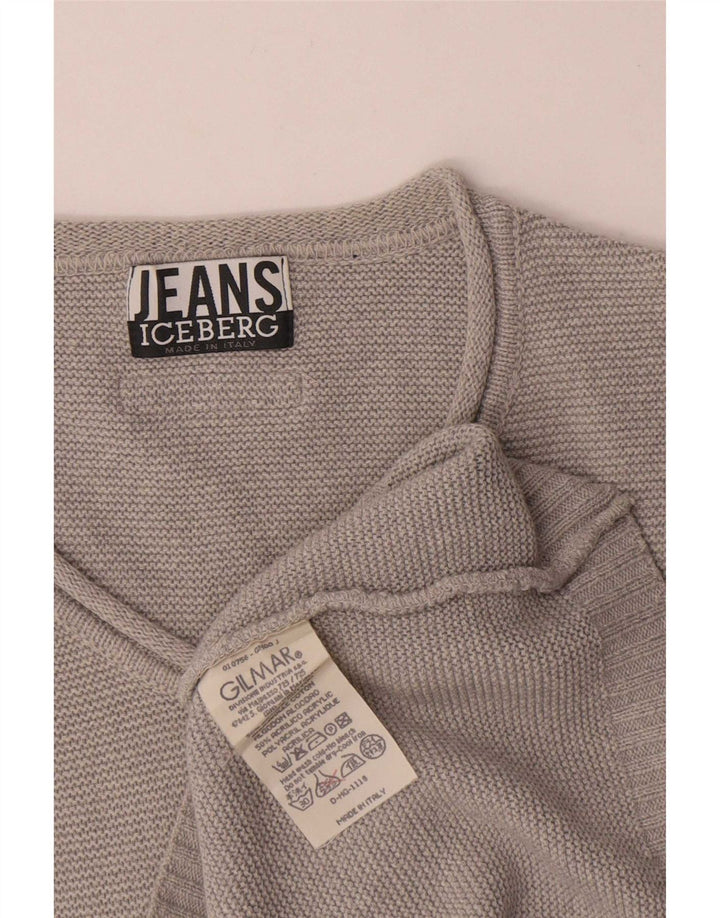 Iceberg Mens V-Neck Jumper Sweater Medium Grey Cotton