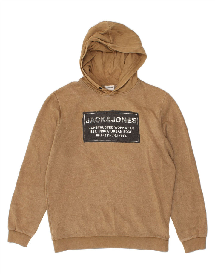 JACK & JONES Mens Graphic Hoodie Jumper Medium Beige Vintage Jack & Jones and Second-Hand Jack & Jones from Messina Hembry 