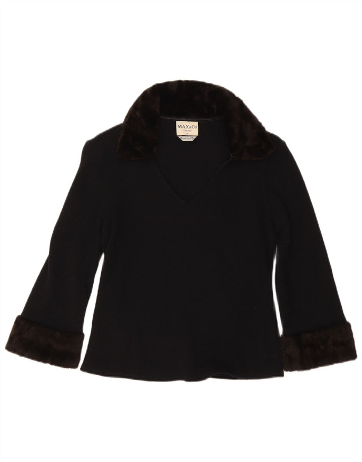 Max & Co. Womens 3/4 Sleeve Polo Neck Jumper Sweater UK 12 Medium Navy Blue