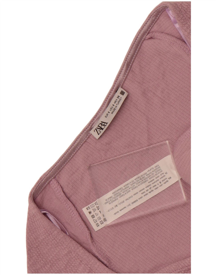 Zara Womens Crop Blouse Top UK 8 Small Purple Cotton