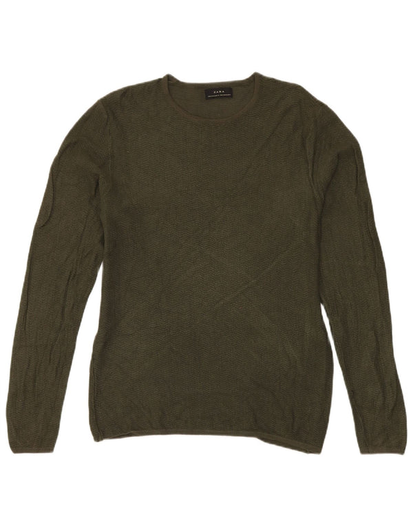 Zara Mens Crew Neck Jumper Sweater Medium Green