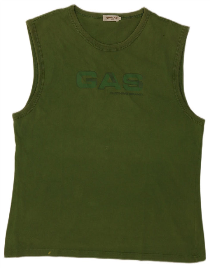 Gas Mens Graphic Vest Top XL Green Cotton