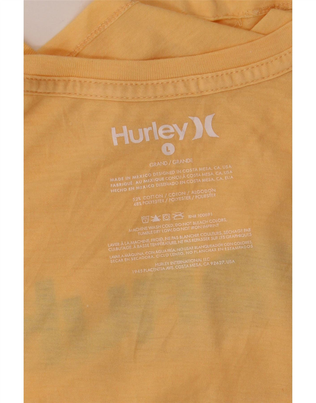 HURLEY Mens Graphic T-Shirt Top Large Yellow Cotton