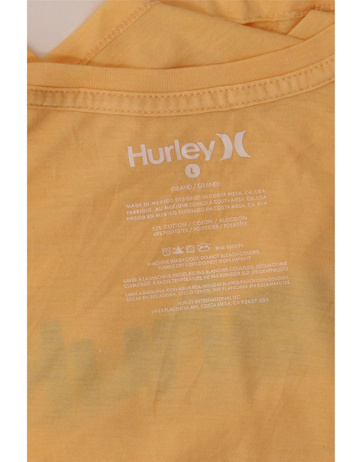 HURLEY Mens Graphic T-Shirt Top Large Yellow Cotton