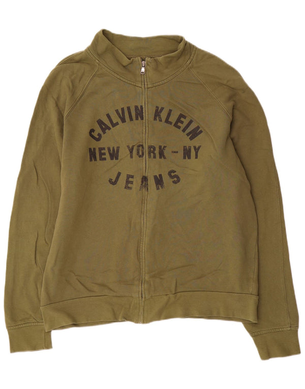 Calvin Klein Jeans Mens Graphic Tracksuit Top Jacket 3XL Khaki Cotton