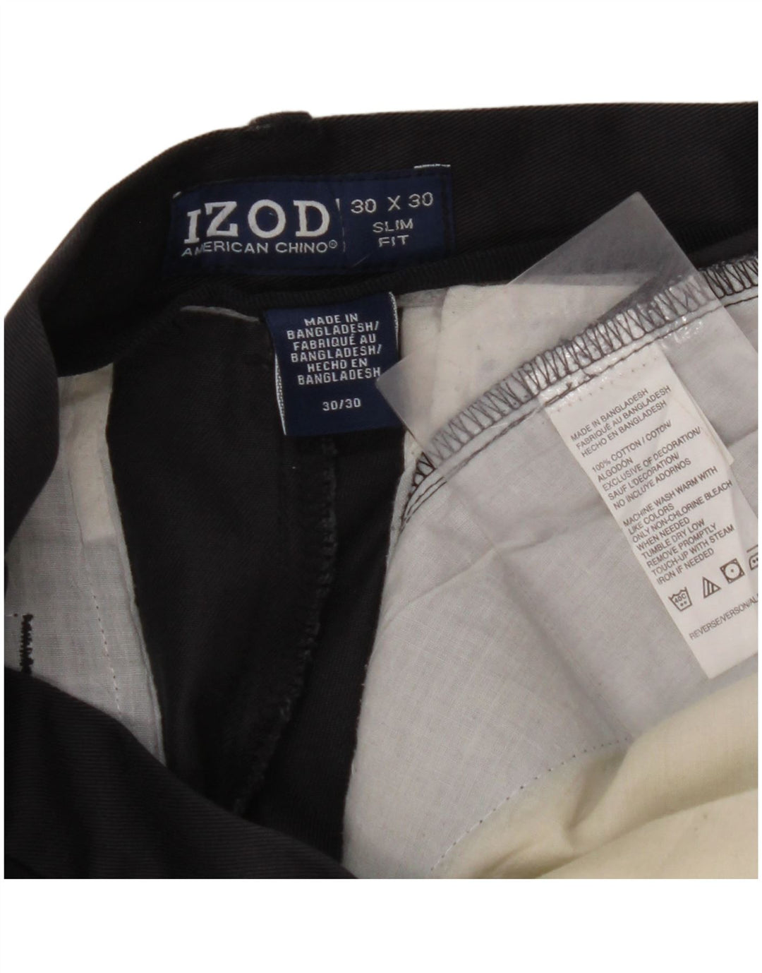 IZOD Mens Slim Fit Chino Trousers W30 L30 Navy Blue Cotton
