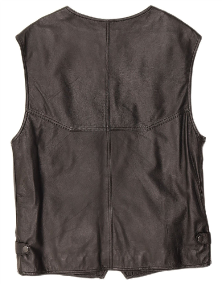 Vintage Mens Leather Waistcoat IT 48 Small Black