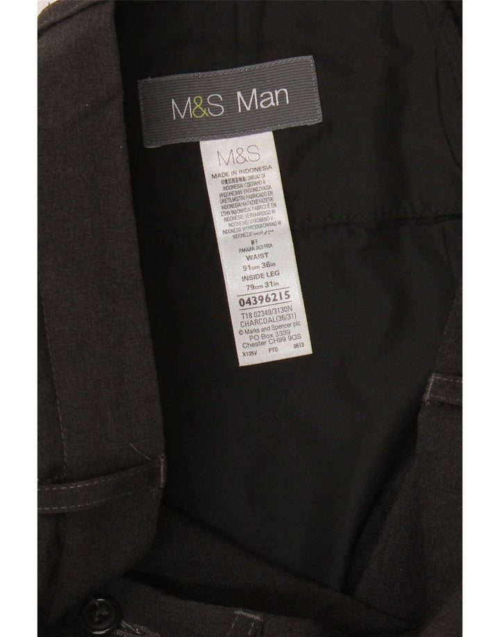 Marks & Spencer Mens Straight Chino Trousers W36 L31 Grey Polyester