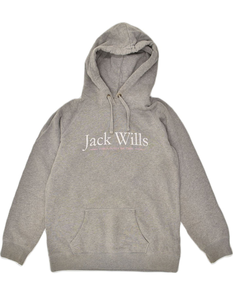 JACK WILLS Womens Graphic Hoodie Jumper UK 12 Medium  Grey Cotton | Vintage Jack Wills | Thrift | Second-Hand Jack Wills | Used Clothing | Messina Hembry 