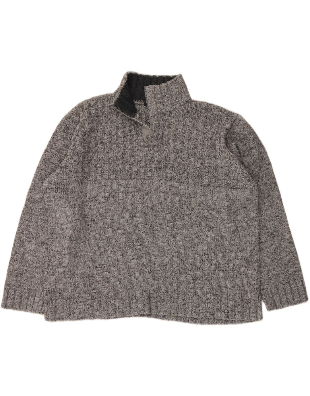 MARKS & SPENCER Mens Blue Harbour Button Neck Jumper Sweater 2XL Grey Vintage Marks & Spencer and Second-Hand Marks & Spencer from Messina Hembry 