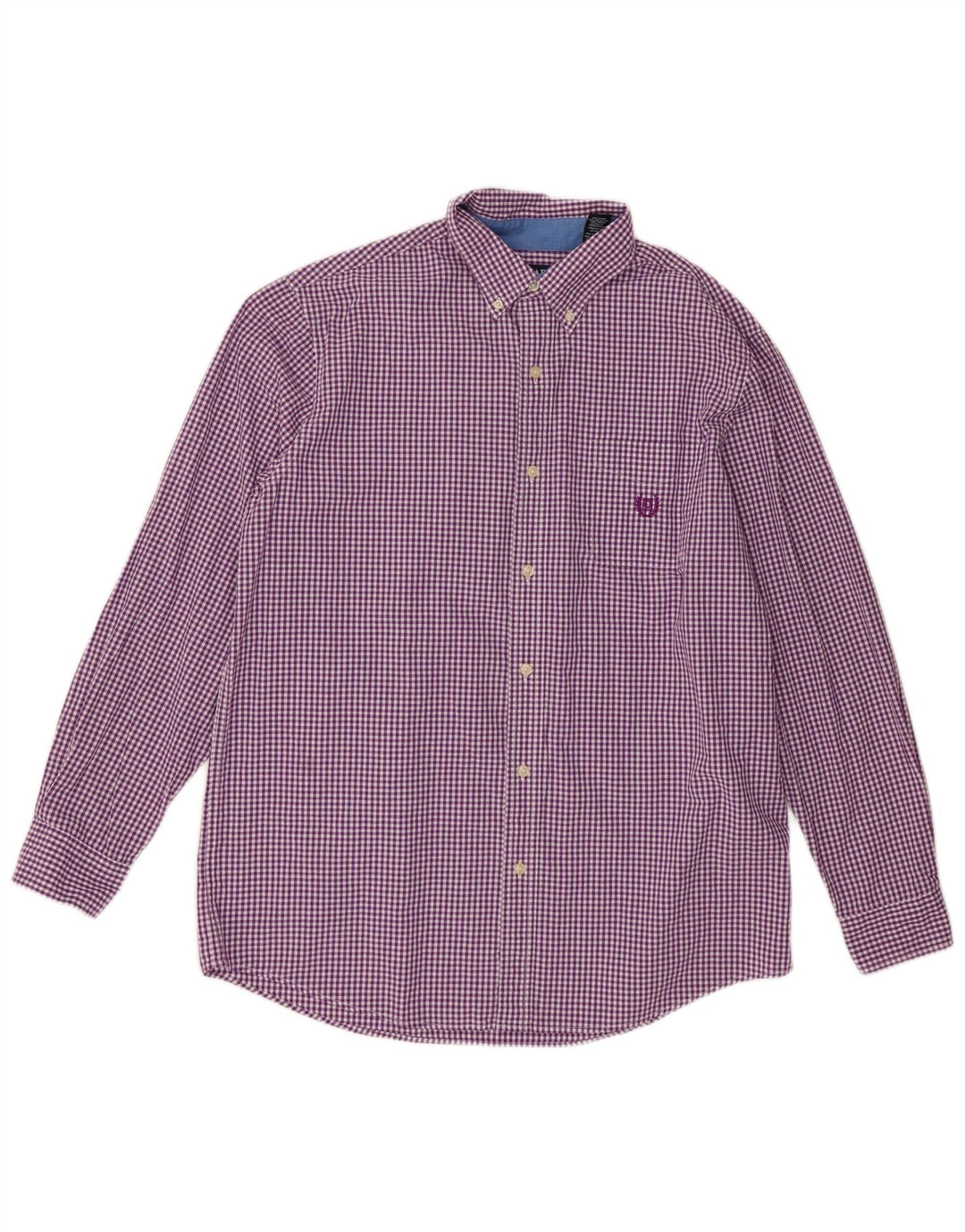Chaps Mens Shirt Large Purple Gingham Cotton