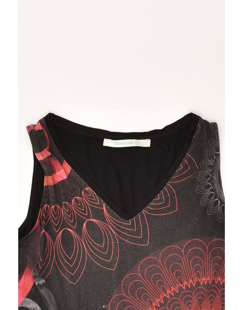 DESIGUAL Womens Vest Top UK 12 Medium Black Floral Vintage Desigual and Second-Hand Desigual from Messina Hembry 