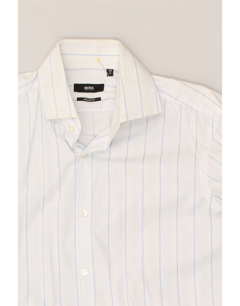 HUGO BOSS Mens Regular Fit Shirt Size 38 15 Medium White Pinstripe Cotton | Vintage Hugo Boss | Thrift | Second-Hand Hugo Boss | Used Clothing | Messina Hembry 