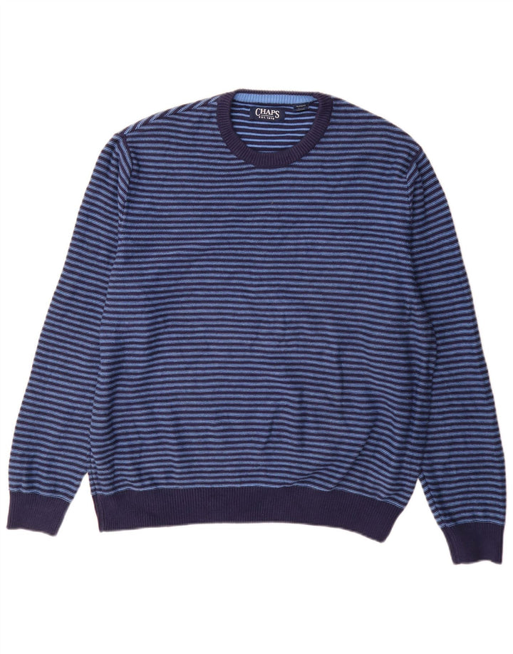 Chaps Mens Crew Neck Jumper Sweater XL Blue Striped Cotton