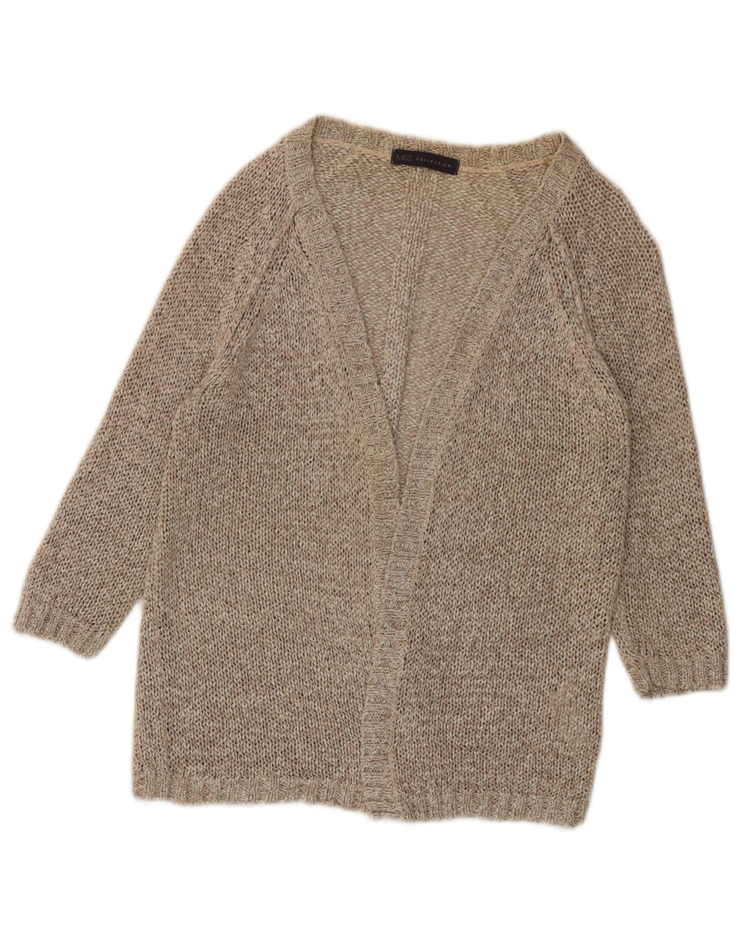 Marks & Spencer Womens 3/4 Sleeve Open Cardigan Sweater UK 8 Small Beige