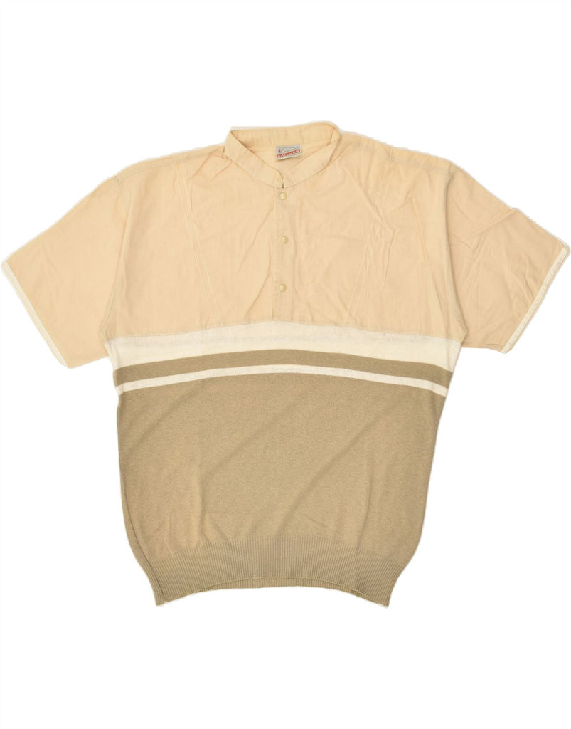 VINTAGE Mens Polo Shirt Medium Beige Colourblock | Vintage Vintage | Thrift | Second-Hand Vintage | Used Clothing | Messina Hembry 