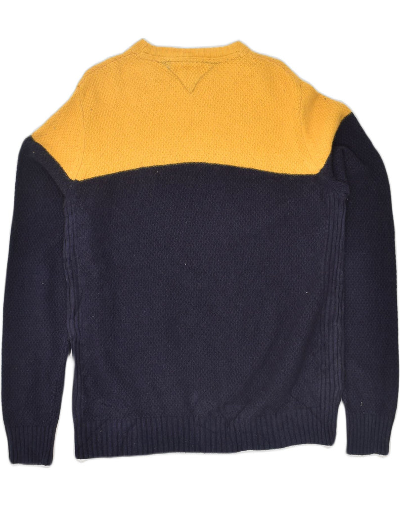 TOMMY HILFIGER Mens Crew Neck Jumper Sweater Large Navy Blue Colourblock | Vintage Tommy Hilfiger | Thrift | Second-Hand Tommy Hilfiger | Used Clothing | Messina Hembry 