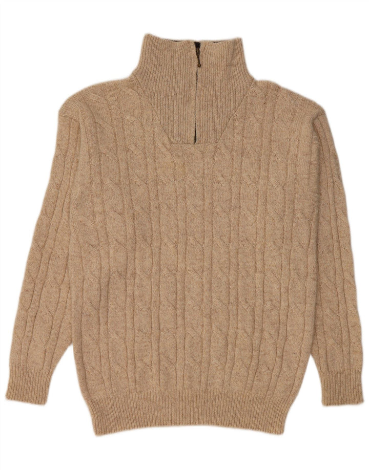 GIANI FEROTI Mens Zip Neck Jumper Sweater Large Beige Wool