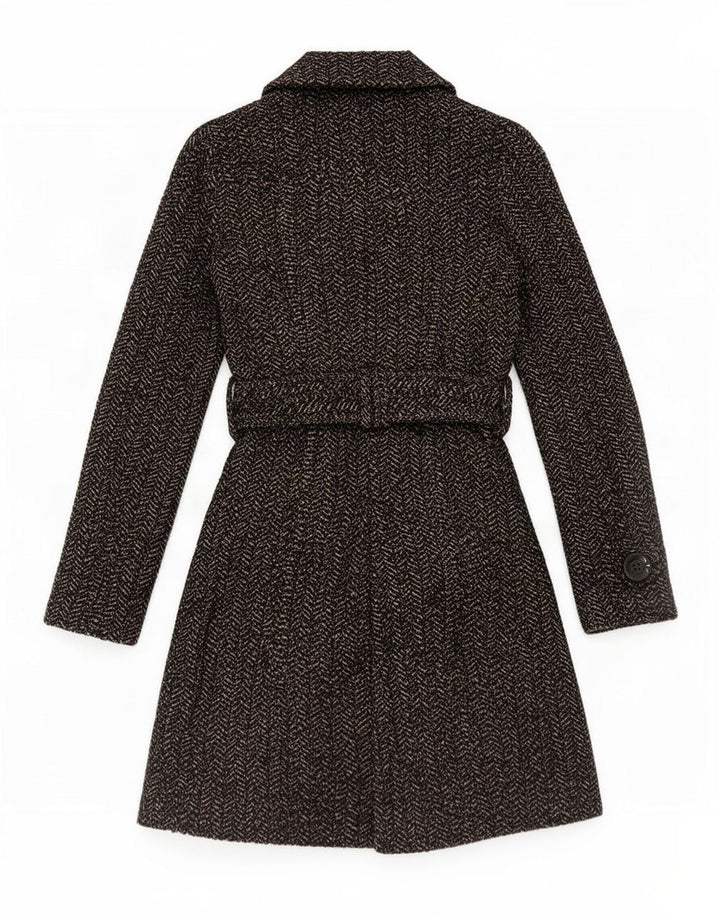Zara Womens Double Breasted Coat UK 10 Small Grey Herringbone