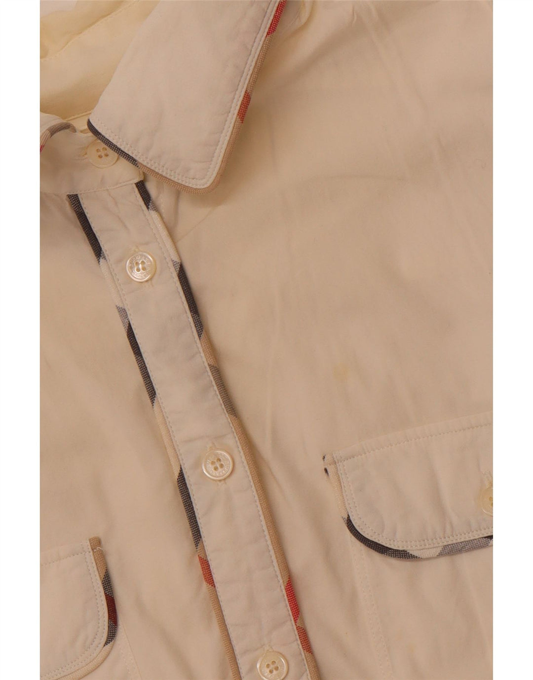 BURBERRY Womens Sleeveless Military Shirt UK 14 Large Off White Cotton