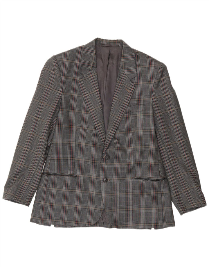 Vintage Mens 2 Button Blazer Jacket IT 50 Large Grey Check Virgin Wool