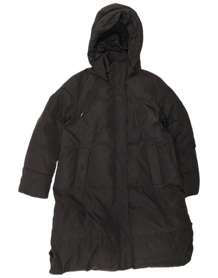Zara Womens Hooded Padded Coat UK 16 Large Black Polyester