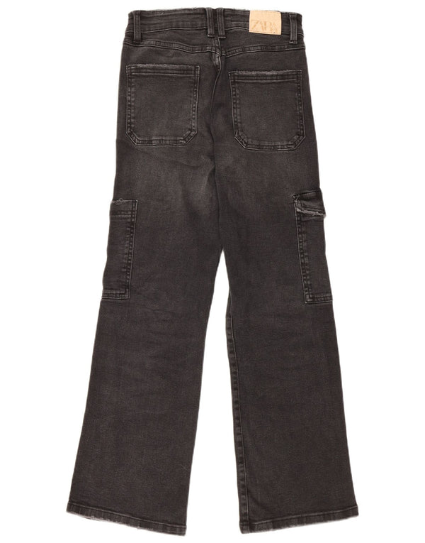 ZARA Girls Cargo Wide Leg Jeans 13-14 Years W26 L27 Black