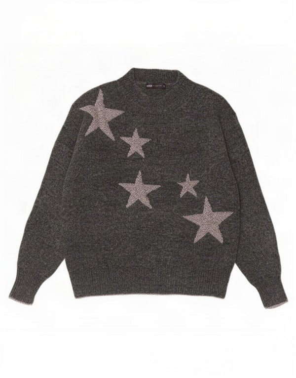 Marks & Spencer Womens Graphic Turtle Neck Jumper Sweater UK 6 XS Grey
